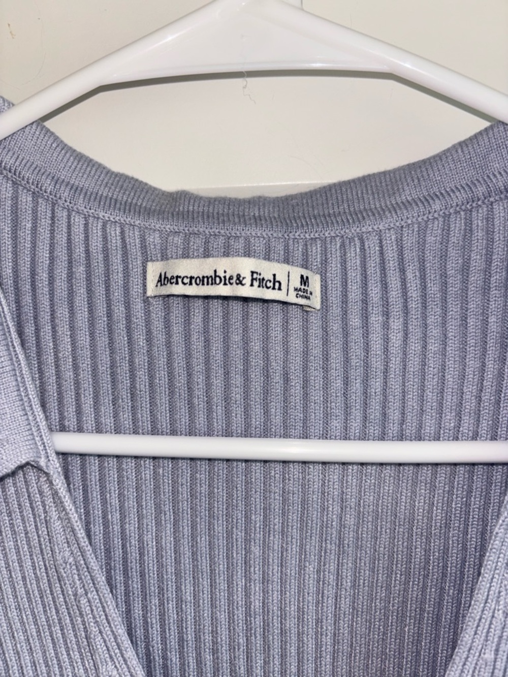 Abercrombie & Fitch Light Blue Ribbed Knit Polo V-Neck Mini Dress - Picture 3 of 7